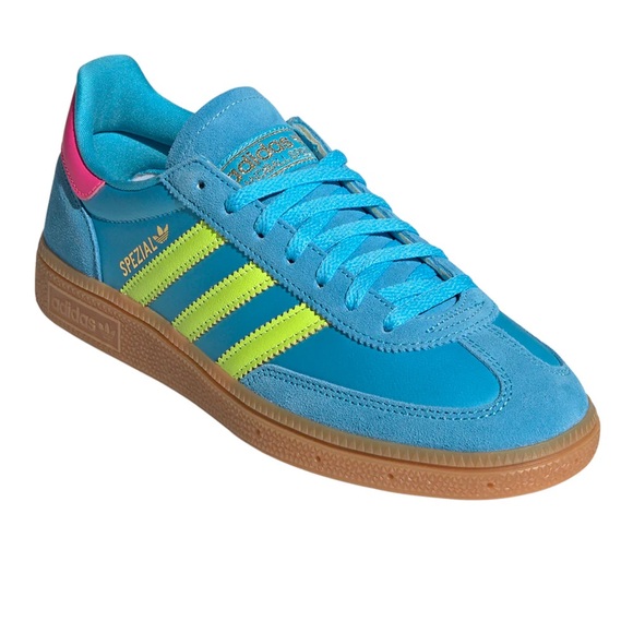 Adidas Sambas Bright Blue Sneakers with Neon Yellow Stripes - Picture 2 of 4